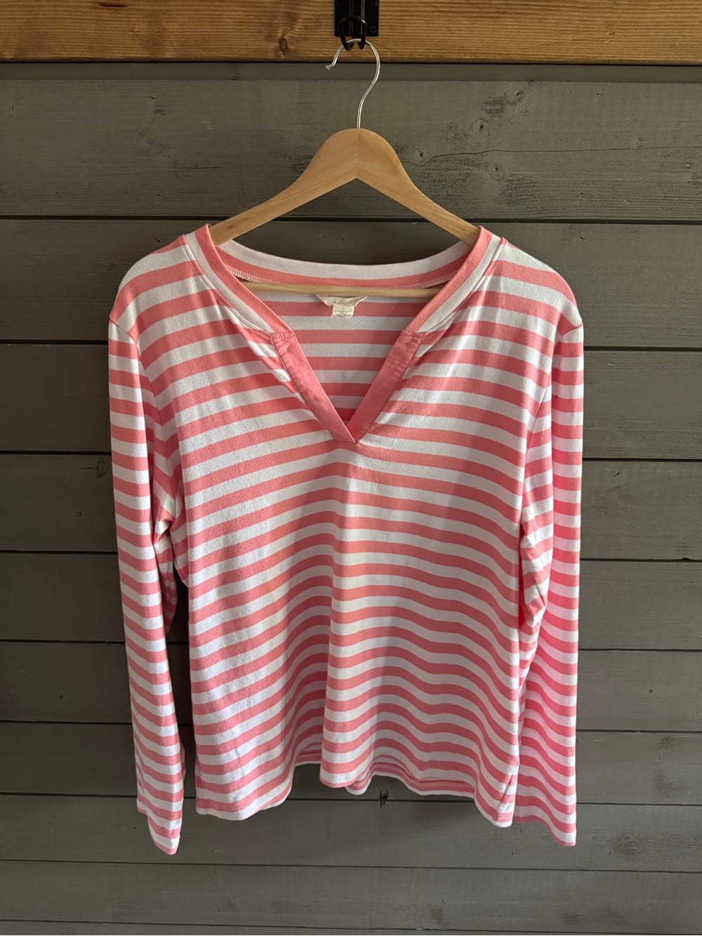 Caslon Pink & White Striped V-Neck Long Sleeve Top